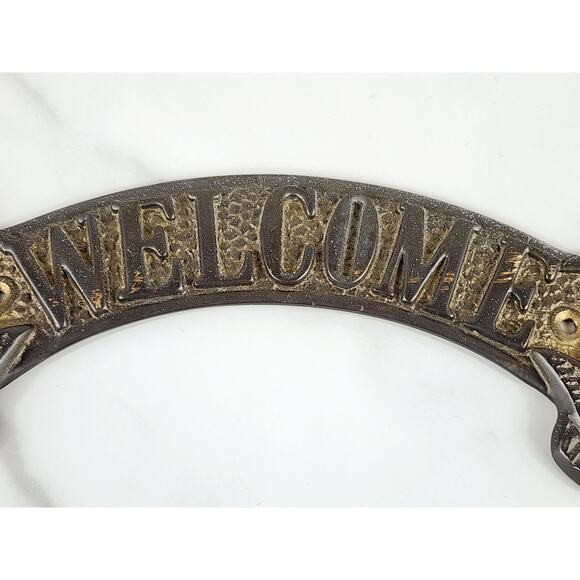 Brass Welcome Door Sign Pineapple Design 9 1/2" Entry Plaque 90s Home Decor - Picture 4 of 13